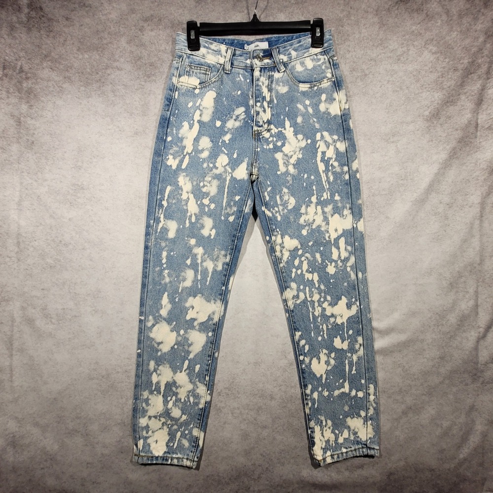 Adika Bleach Splatter‎ Jeans Womens S 27x27 Blue Denim High Waisted Mom